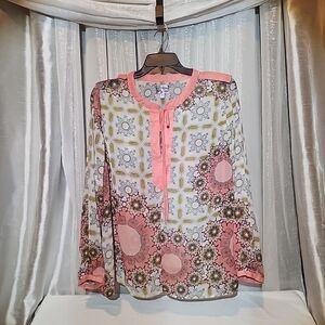 Floral Patterned Pink and White Women's Top